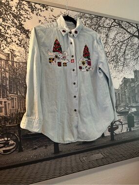 Karen Scott Light Blue Petite Denim Shirt